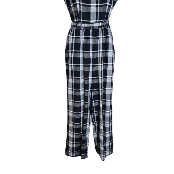 American Eagle Women’s Plaid Jumpsuit Medium Black White Linen‎ Blend One Piece - Picture 4 of 9